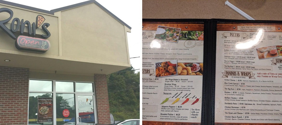 Roni's Pizza Bar Menu